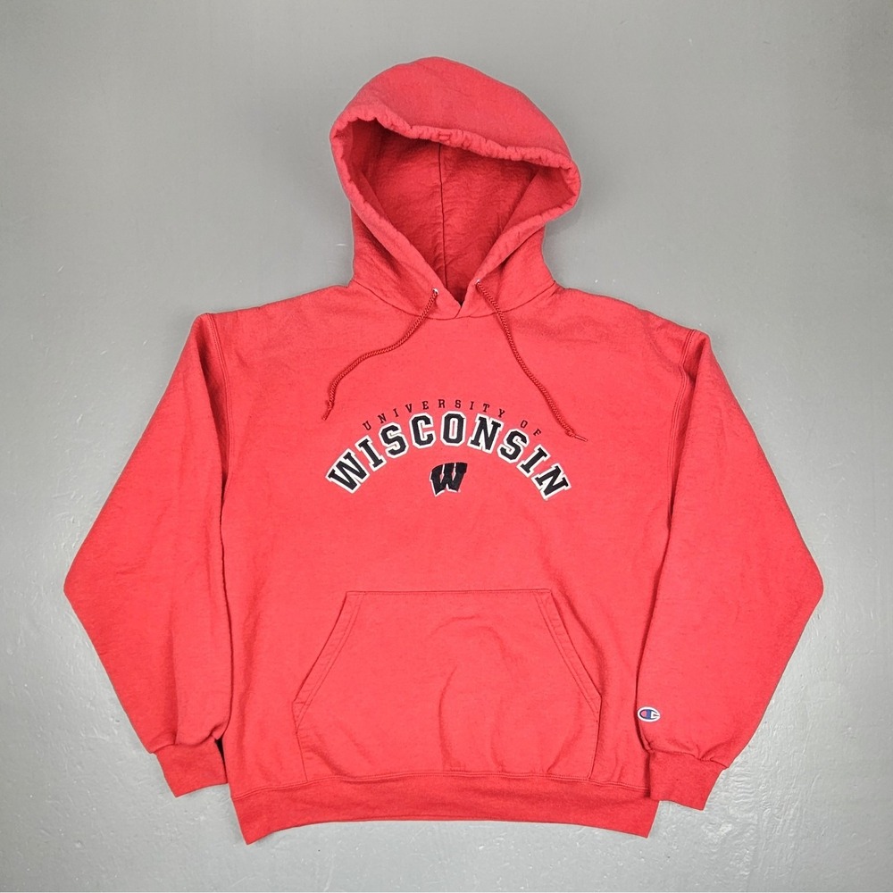 Vintage Champion Wisconsin Badgers‎ Hoodie Mens XL Red Sweatshirt Embroidered